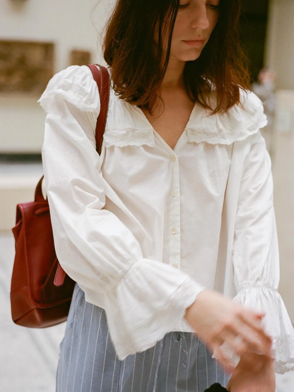 Christy Dawn White Ruffle-Collar Button-Front Blouse Victorian organic cotton
